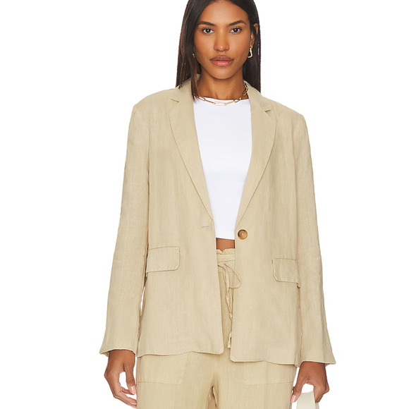 MICHAEL STARS Lottie One-Button Linen Blazer Natural Beige Nordstrom XS $178 - Picture 1 of 10